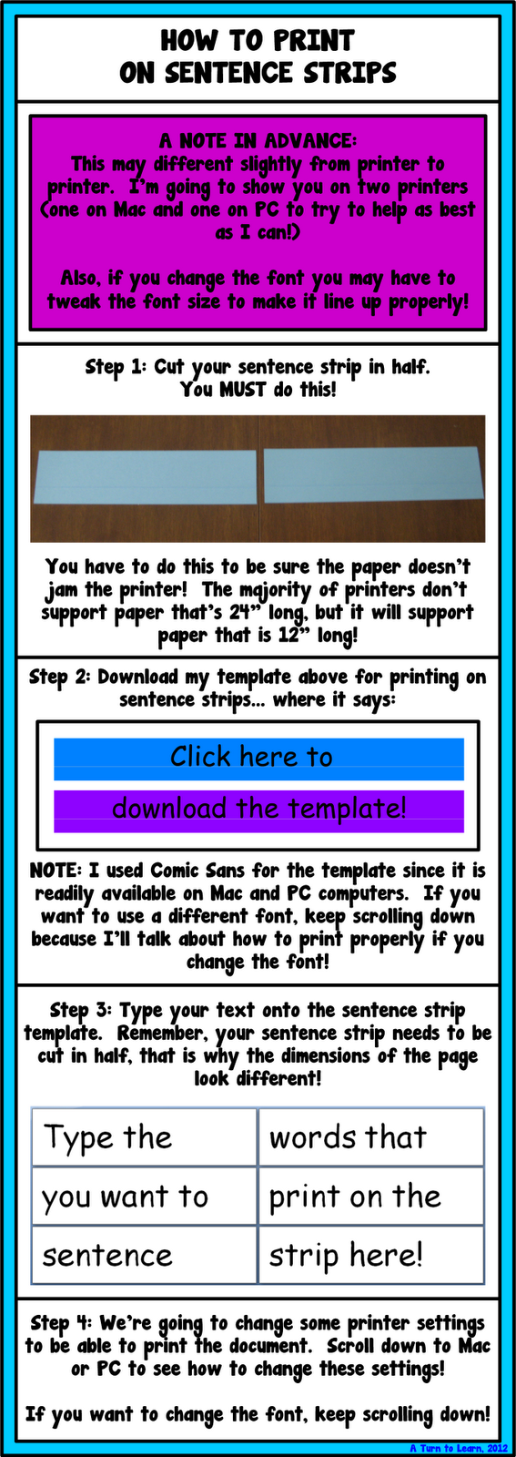 How To Print On Sentence Strips A Turn To Learn